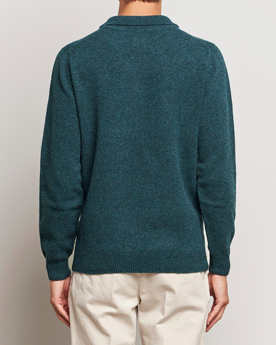 Herren | Pullover | Sunspel | Lambswool Poloshirt Peacock
