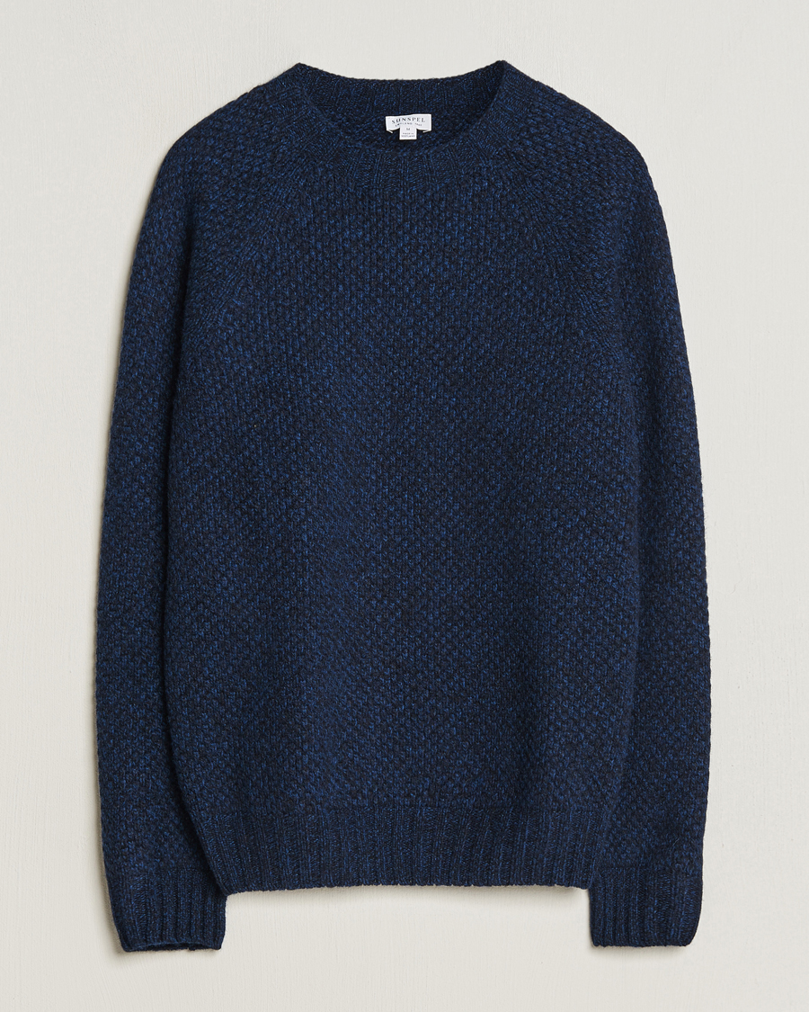 Herren | Pullover | Sunspel | Textured Lambswool Jumper Bright Navy Twist