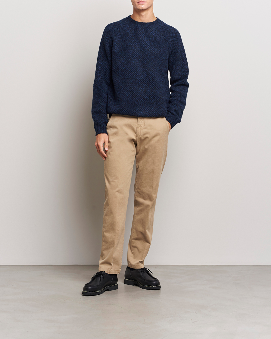 Herren | Pullover | Sunspel | Textured Lambswool Jumper Bright Navy Twist