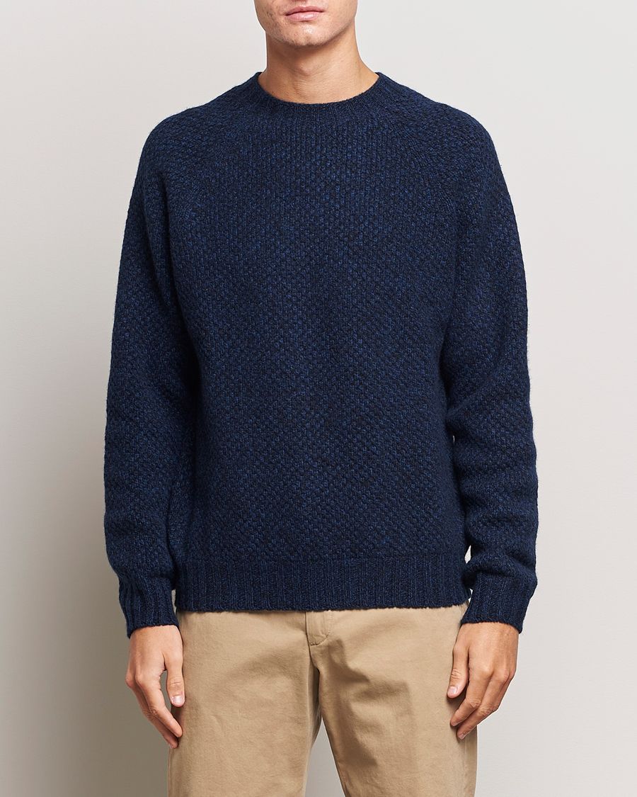 Herren | Pullover | Sunspel | Textured Lambswool Jumper Bright Navy Twist
