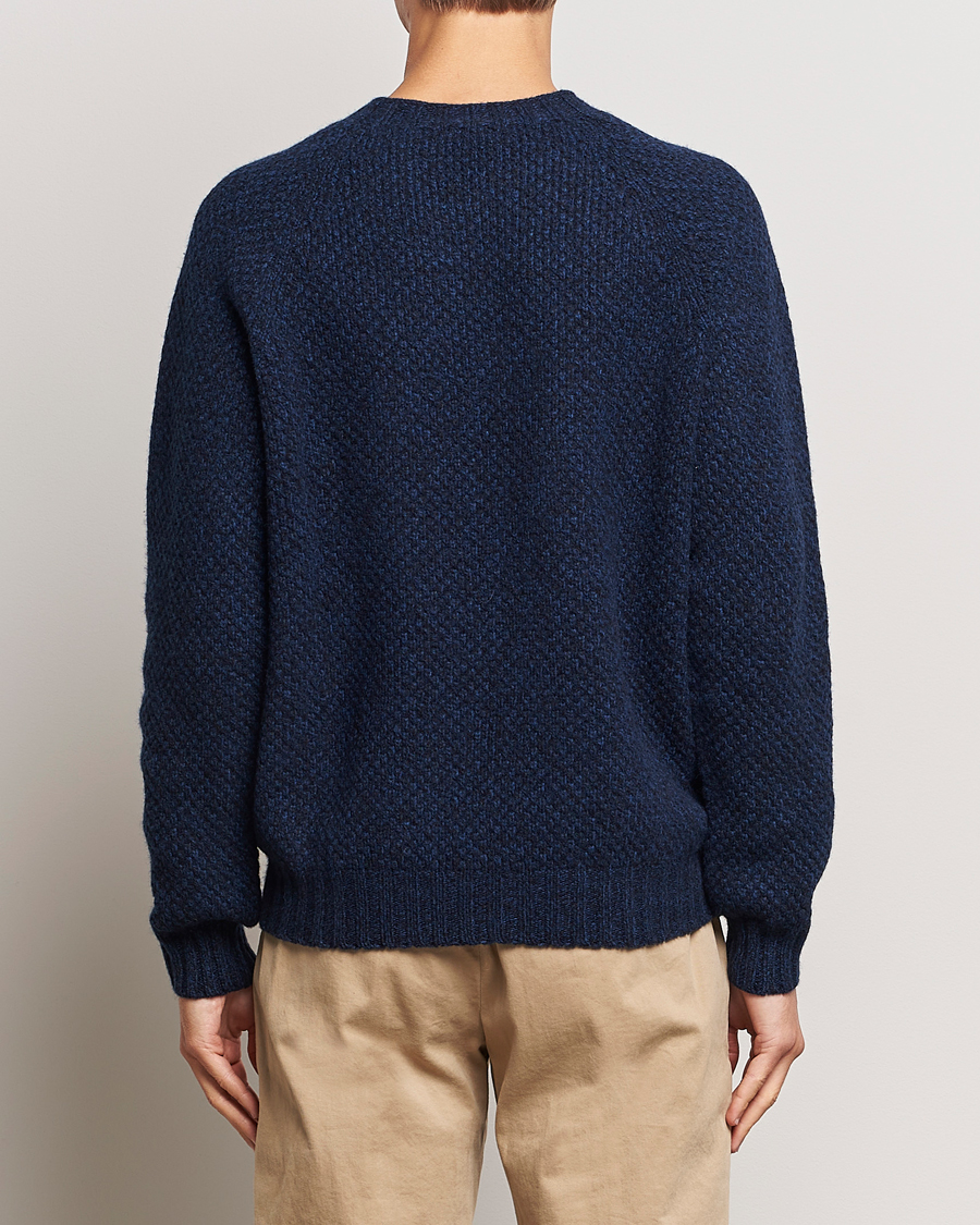 Herren | Pullover | Sunspel | Textured Lambswool Jumper Bright Navy Twist