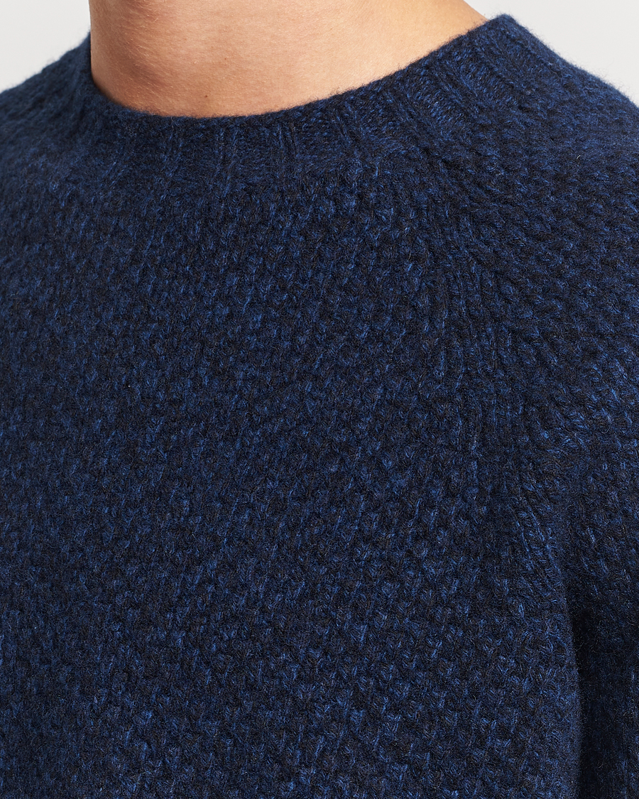 Herren | Pullover | Sunspel | Textured Lambswool Jumper Bright Navy Twist