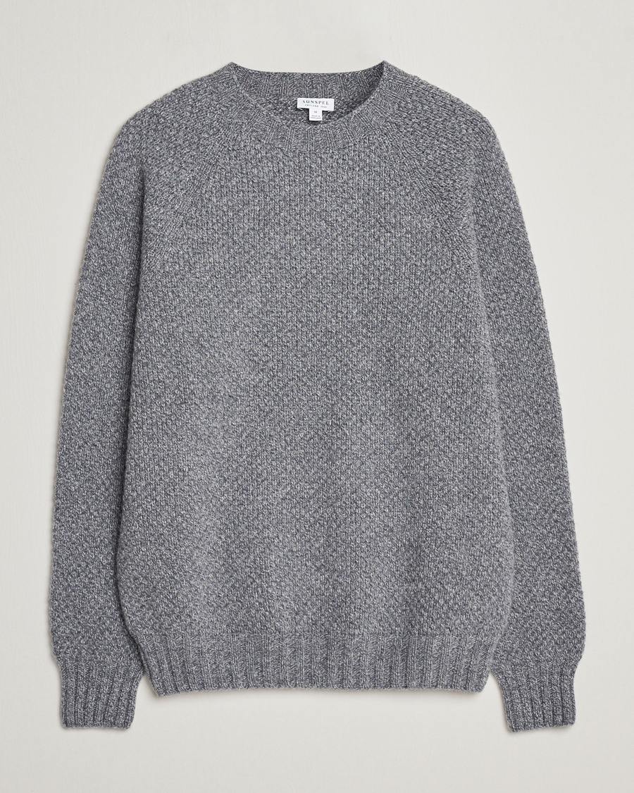 Herren | Pullover | Sunspel | Textured Lambswool Jumper Mid Grey Twist