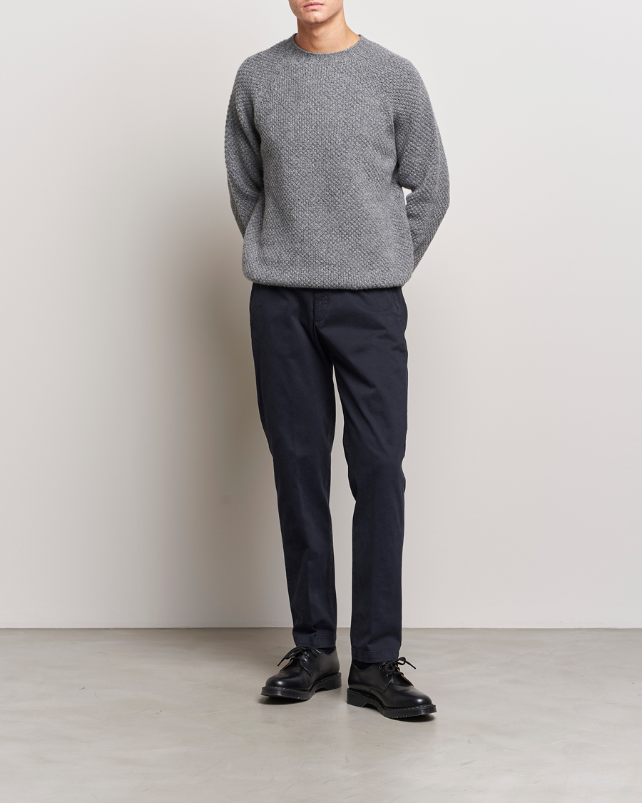 Herren | Pullover | Sunspel | Textured Lambswool Jumper Mid Grey Twist