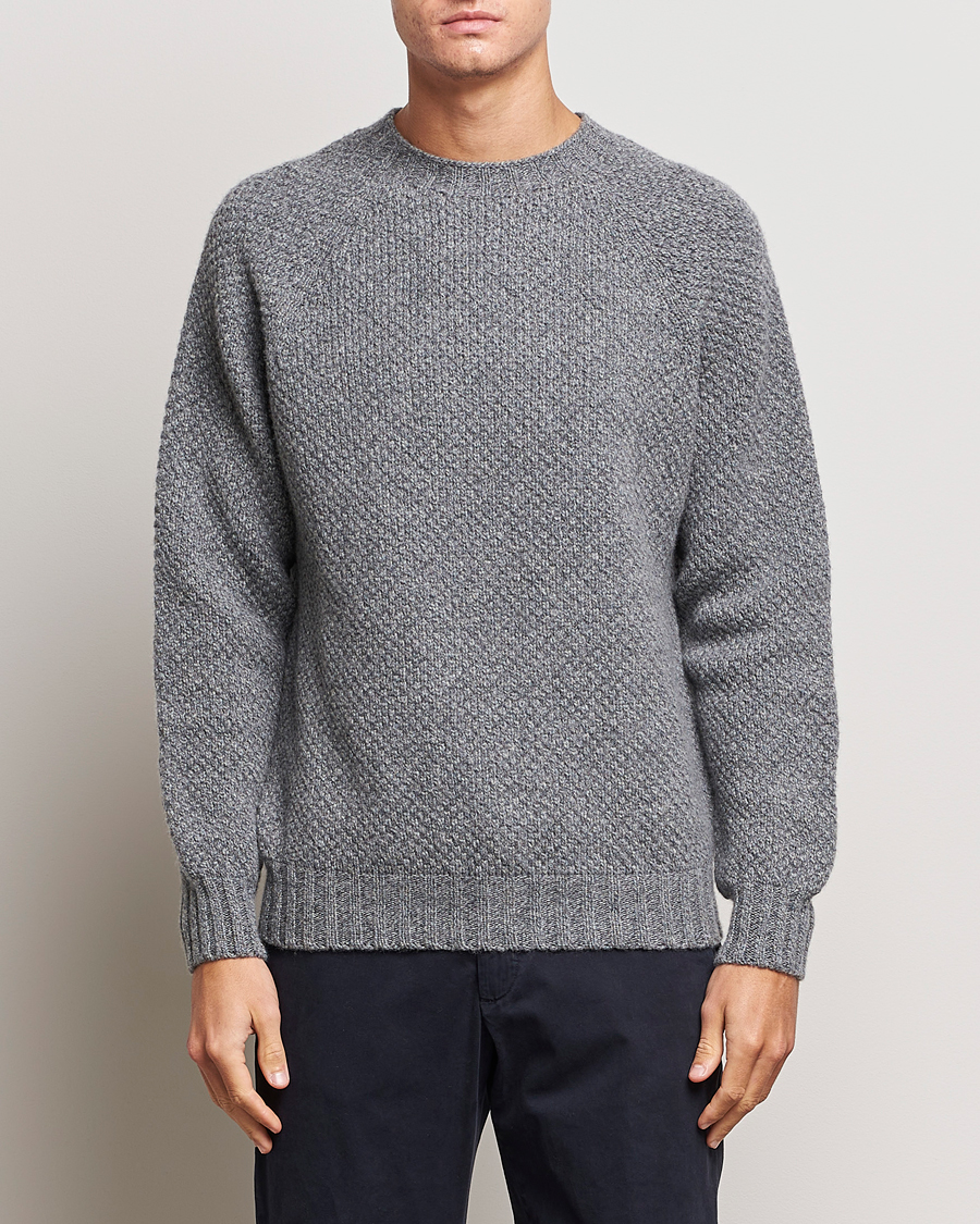 Herren | Pullover | Sunspel | Textured Lambswool Jumper Mid Grey Twist