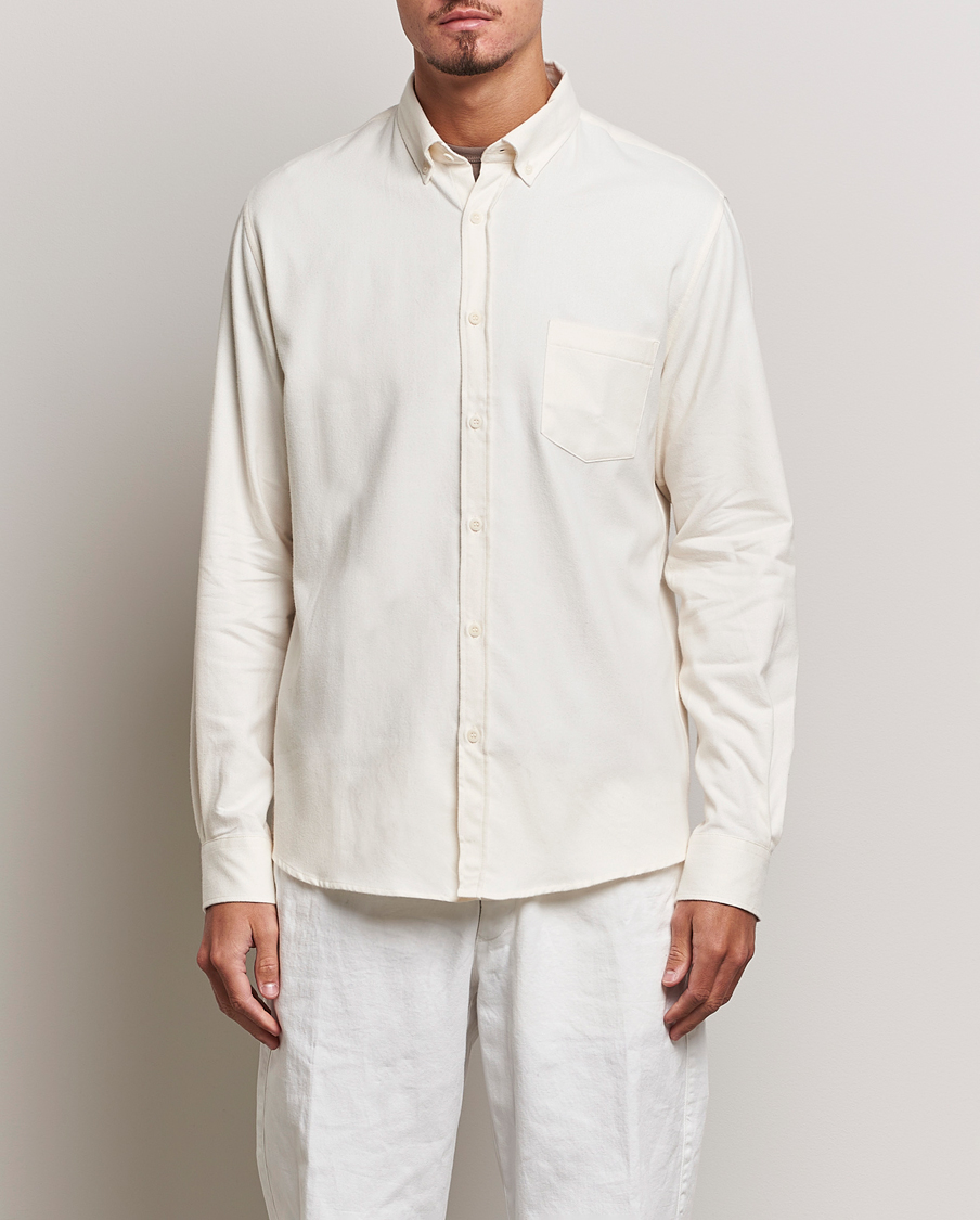 Herren | Sunspel | Sunspel | Brushed Cotton Flannel Shirt Ecru