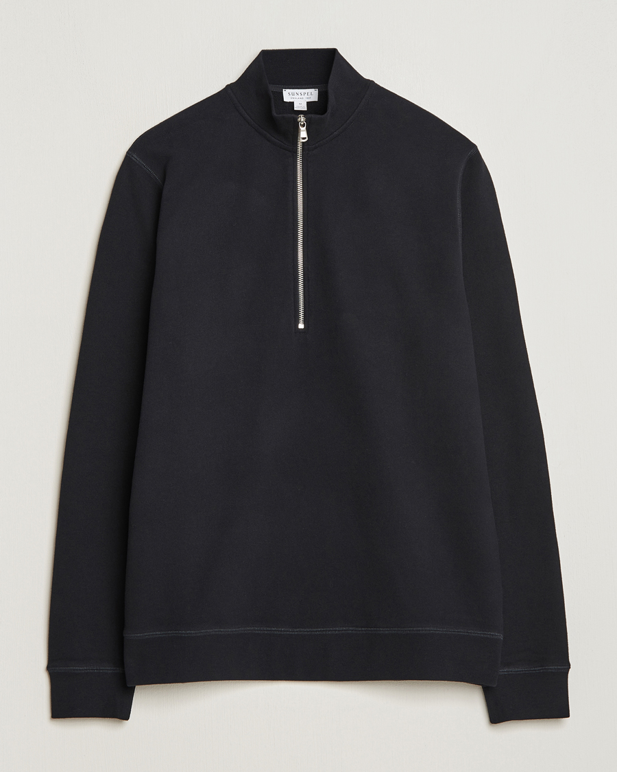 Herren | Pullover | Sunspel | Loopback Half Zip Sweatshirt Black