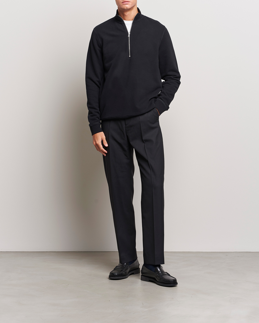 Herren | Pullover | Sunspel | Loopback Half Zip Sweatshirt Black
