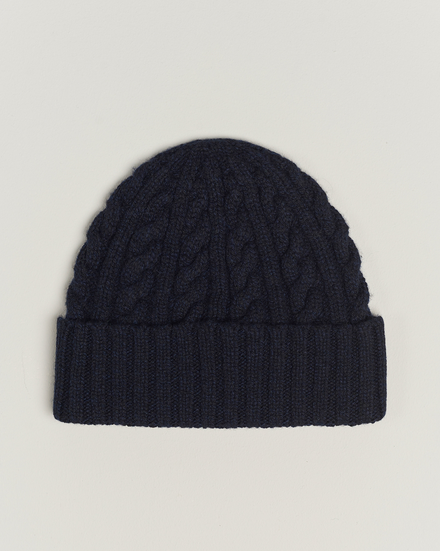 Herren | Sunspel Lambswool Cable Hat Dark Navy | Sunspel | Lambswool Cable Hat Dark Navy