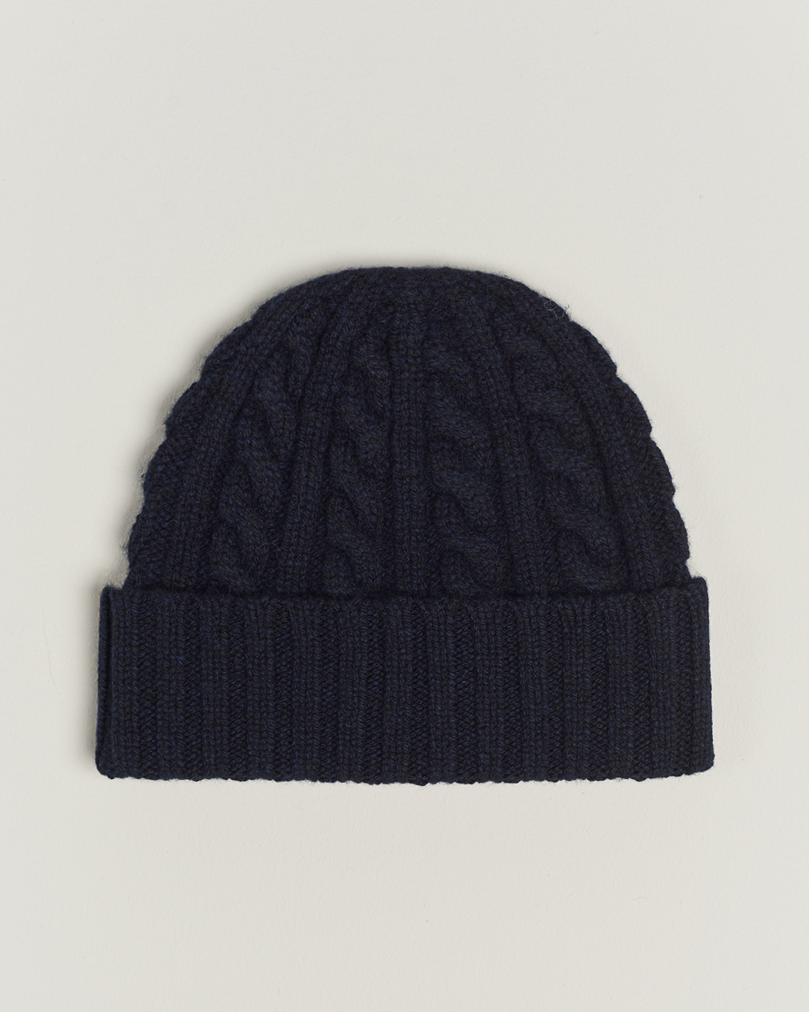 Herren | Sunspel Lambswool Cable Hat Dark Navy | Sunspel | Lambswool Cable Hat Dark Navy