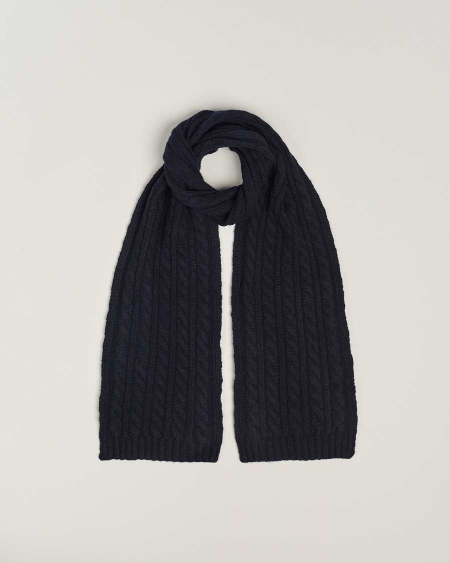 Herren | Sunspel Lambswool Cable Scarf Dark Navy | Sunspel | Lambswool Cable Scarf Dark Navy