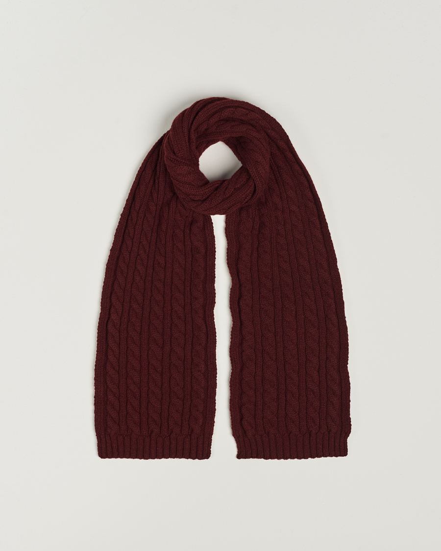 Herren | Sunspel Lambswool Cable Scarf Maroon | Sunspel | Lambswool Cable Scarf Maroon