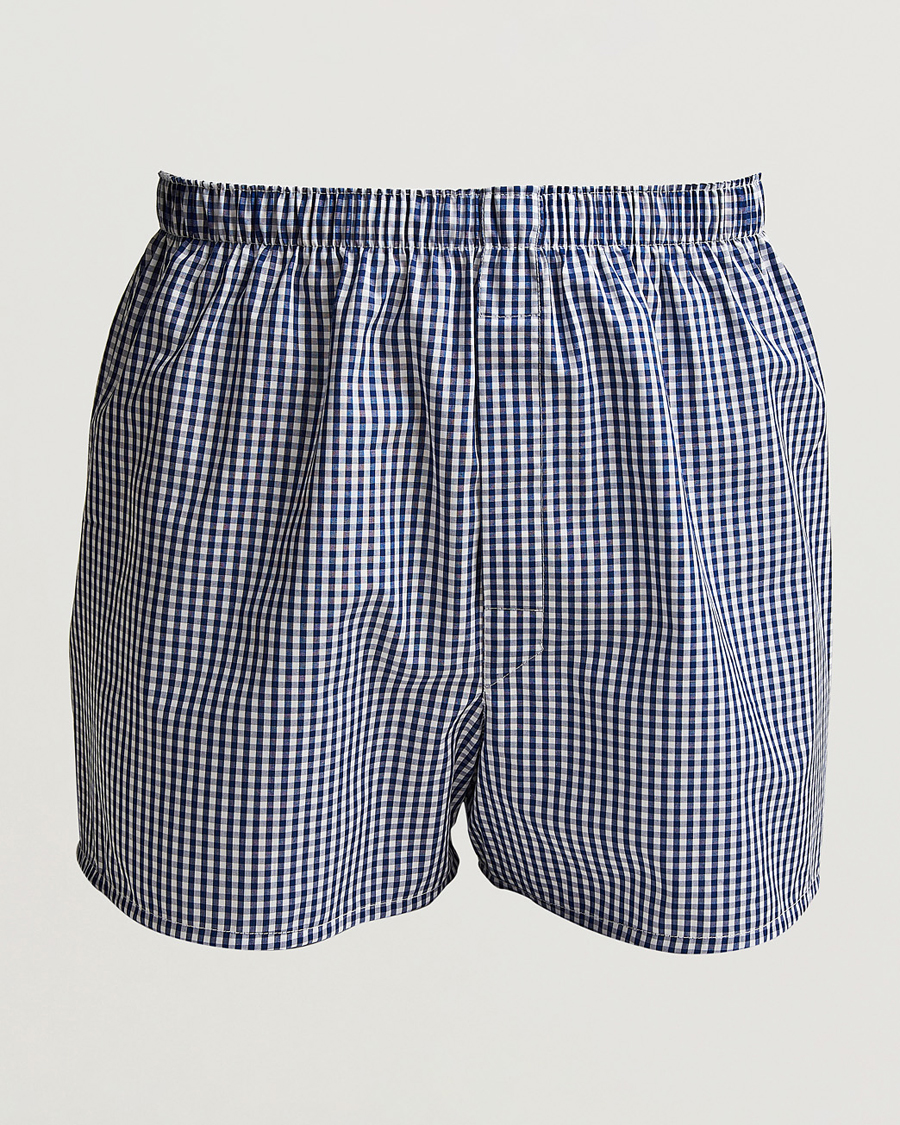 Herren | Unterwäsche | Sunspel | Cotton Gingham Boxer Navy