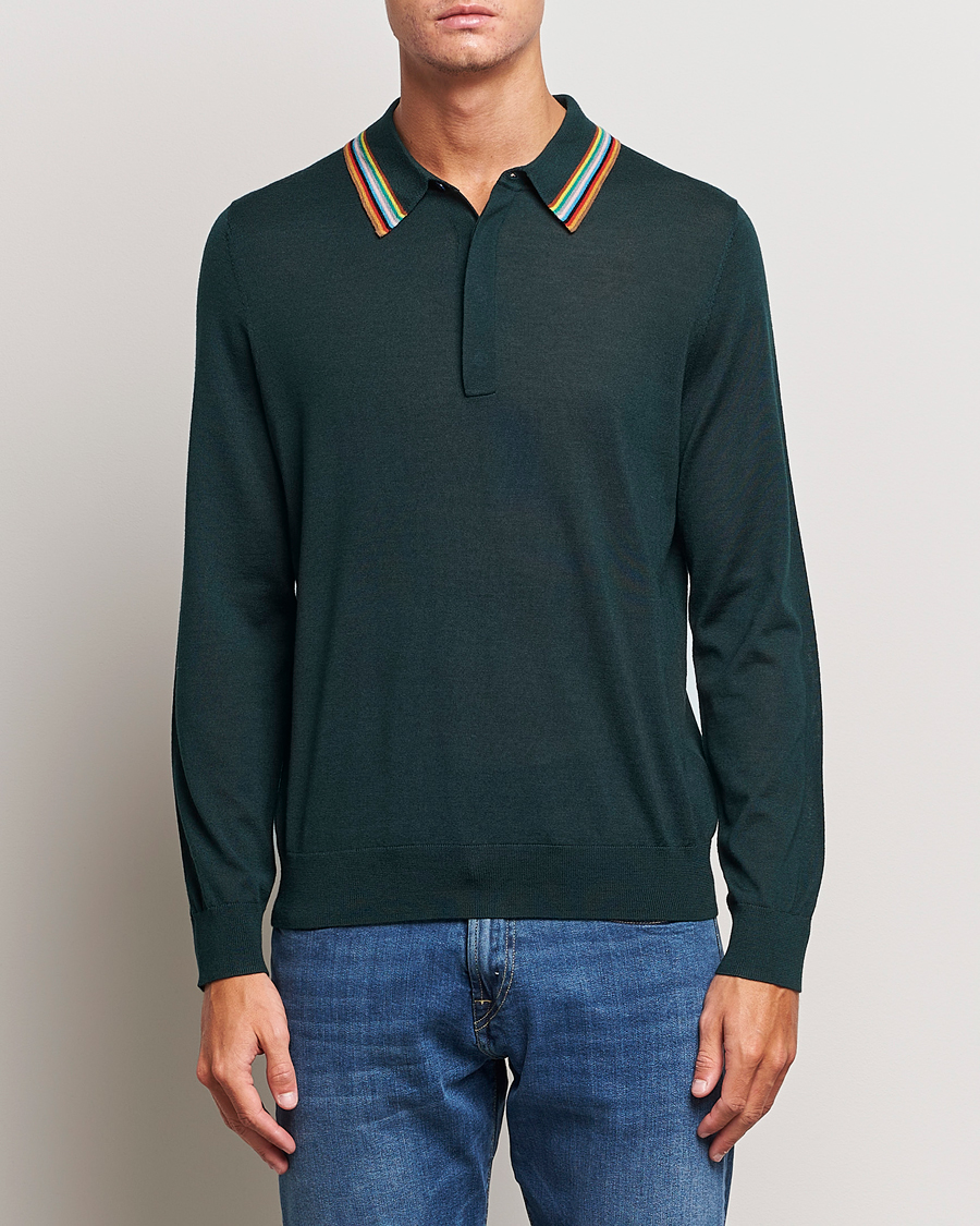 Herren | Bestickte Polohemden | Paul Smith | Wool/Silk Knitted Polo Dark Green