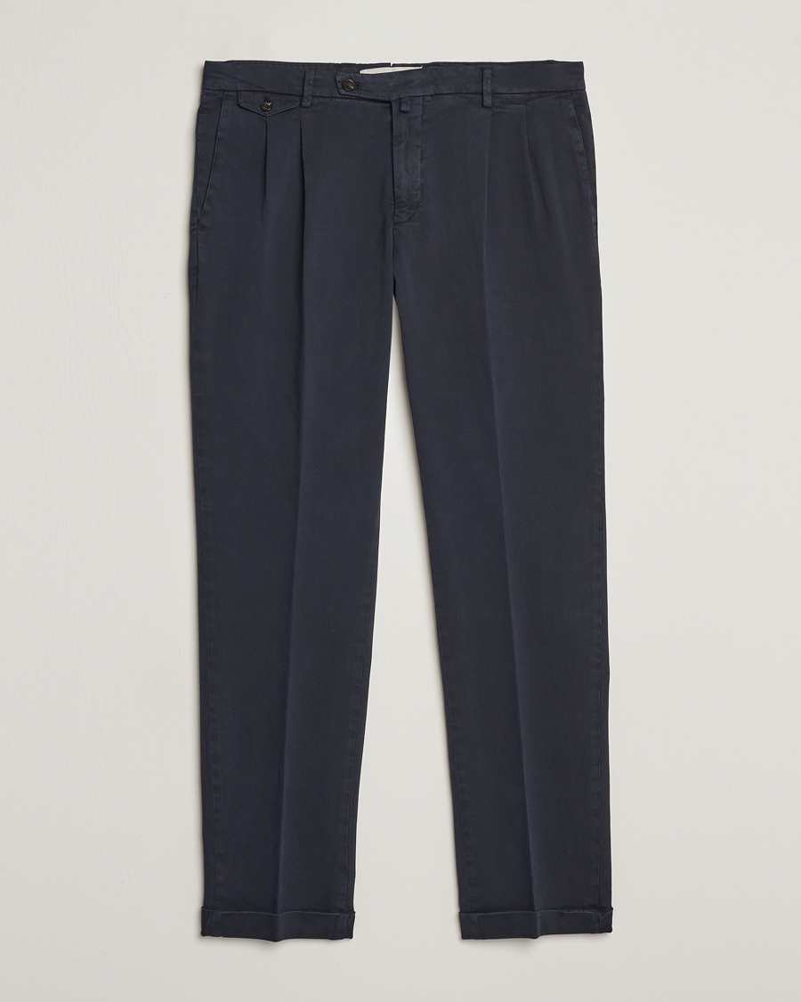 Herren | Hosen | Briglia 1949 | Easy Fit Pleated Cotton Stretch Chino Navy