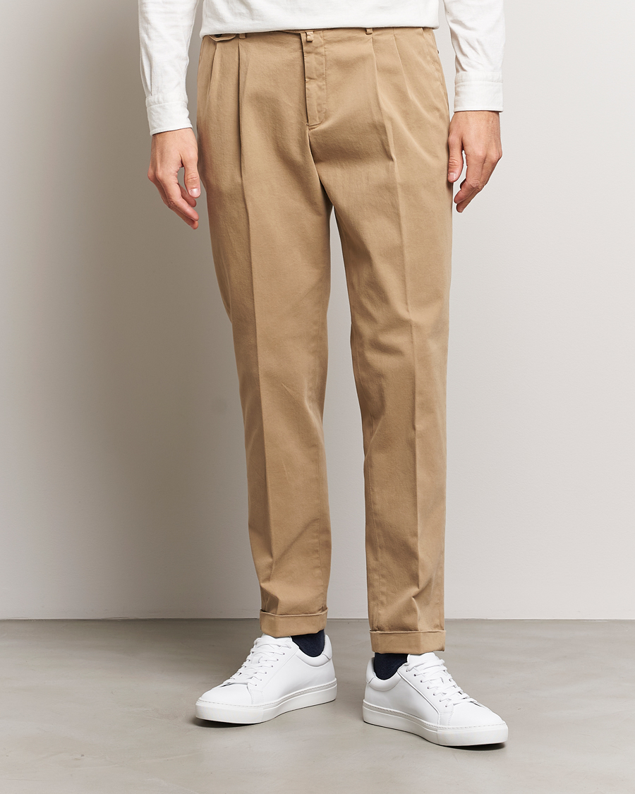 Herren | Hosen | Briglia 1949 | Easy Fit Pleated Cotton Stretch Chino Beige