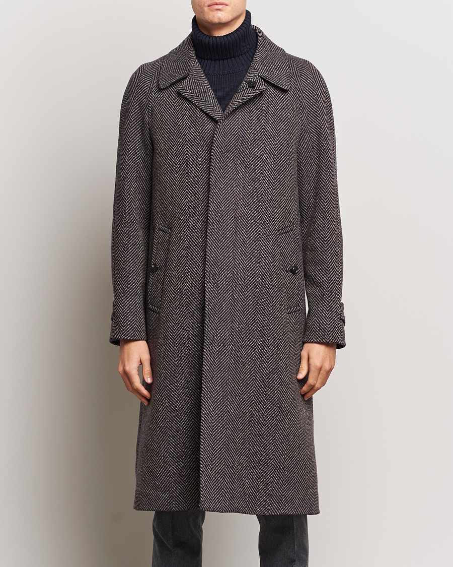 Herren | Jacken | Lardini | Wool/Cashmere Herringbone Raglan Coat Navy/Brown