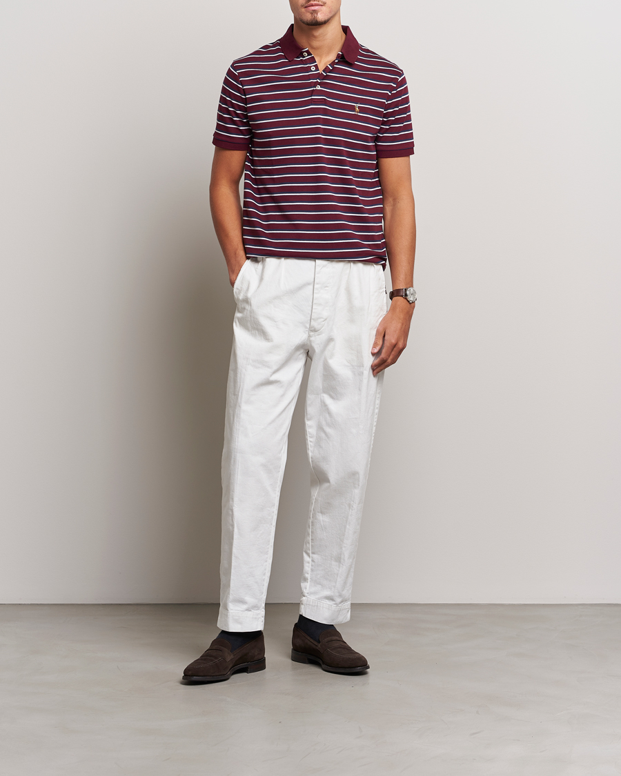 Herren | Poloshirts | Polo Ralph Lauren | Luxury Pima Cotton Striped Polo Harvard Wine/White