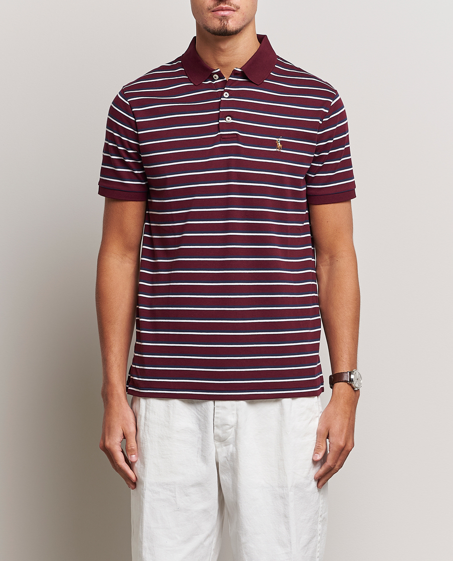 Herren | Poloshirts | Polo Ralph Lauren | Luxury Pima Cotton Striped Polo Harvard Wine/White