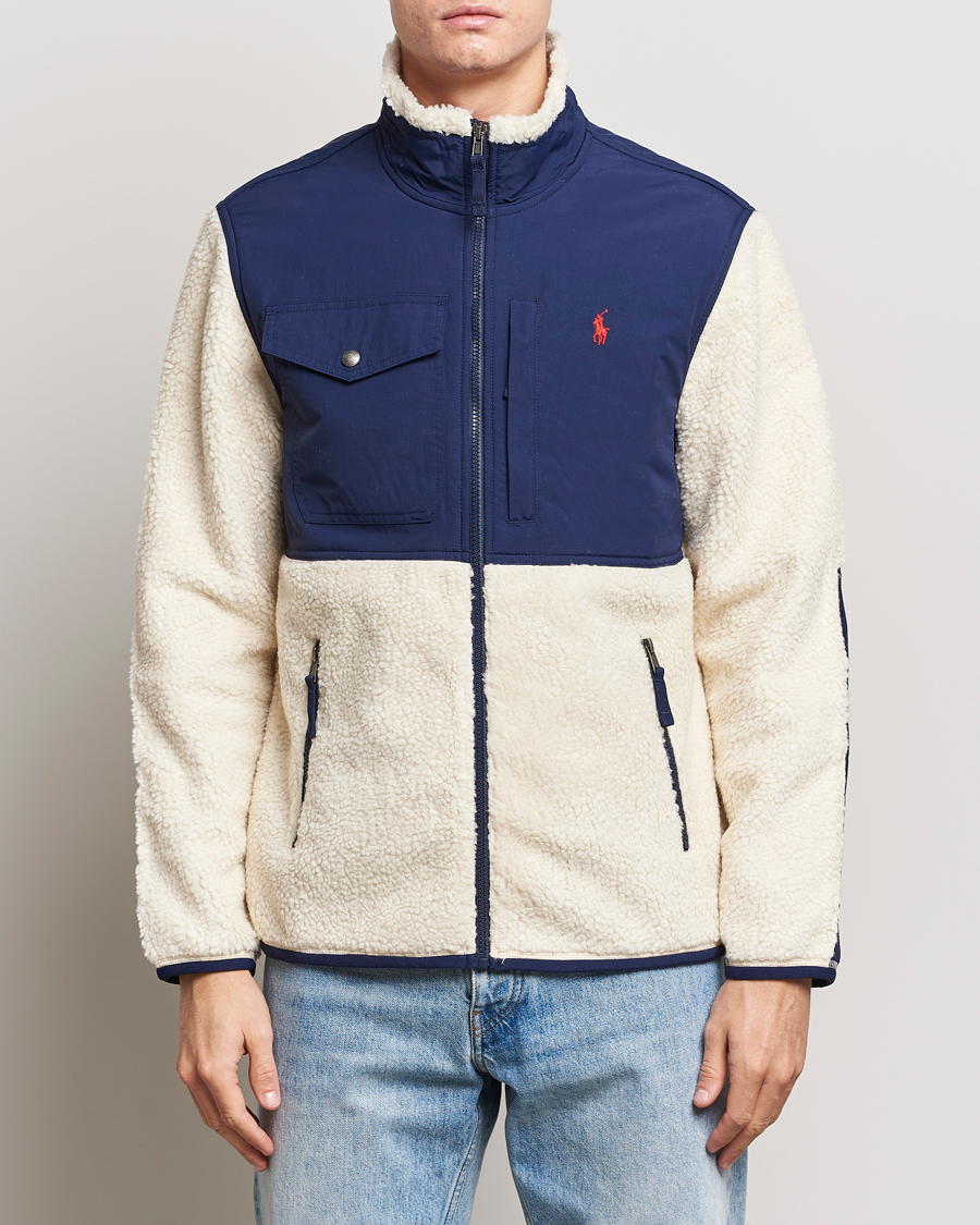 Herren | Pullover | Polo Ralph Lauren | Bonded Sherpa Full Zip Sweater Cream/Newport Navy