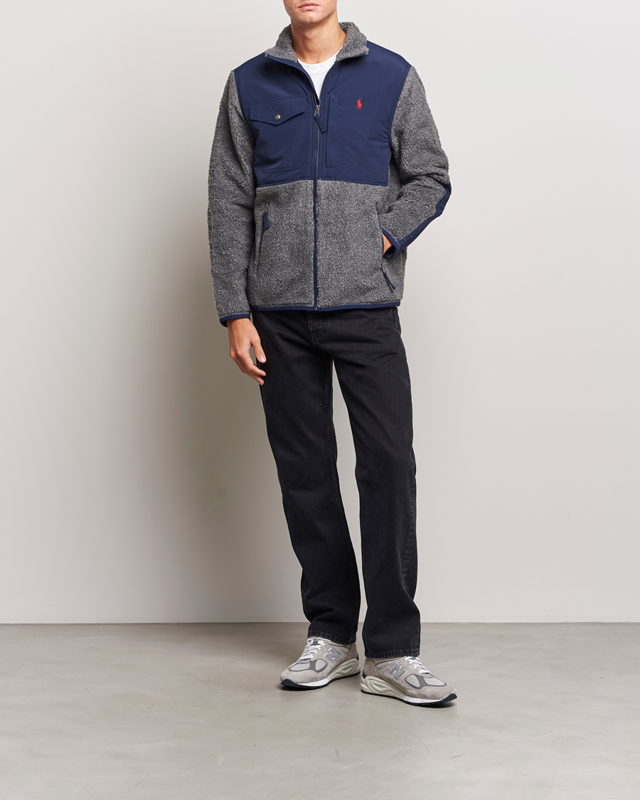 Herren | Pullover | Polo Ralph Lauren | Bonded Sherpa Full Zip Sweater Grey/Newport Navy