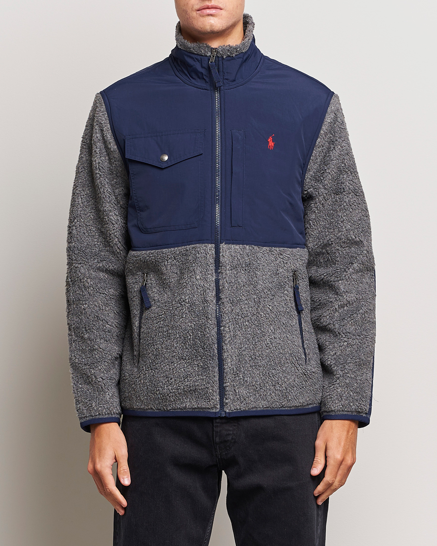 Herren | Pullover | Polo Ralph Lauren | Bonded Sherpa Full Zip Sweater Grey/Newport Navy