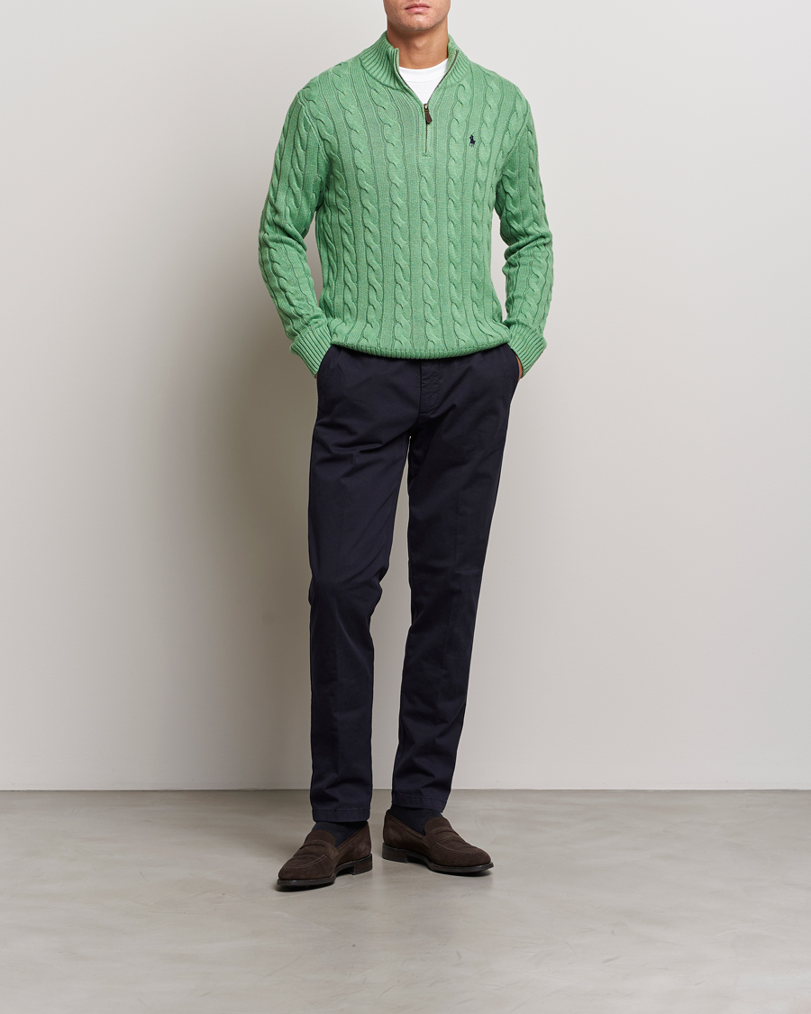 Herren | Pullover | Polo Ralph Lauren | Cotton Cable Half Zip Sweater Field Green Heather
