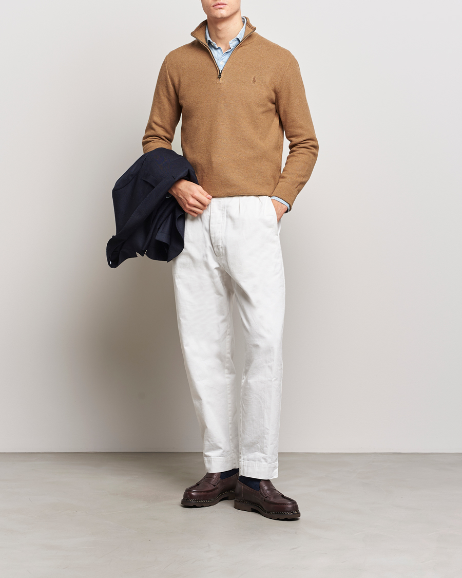 Herren | Pullover | Polo Ralph Lauren | Textured Half Zip Latte Brown Heather