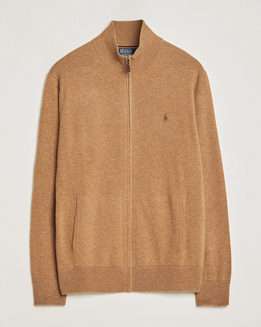 Herren | Pullover | Polo Ralph Lauren | Merino Knitted Full Zip Sweater Latte Brown Heather