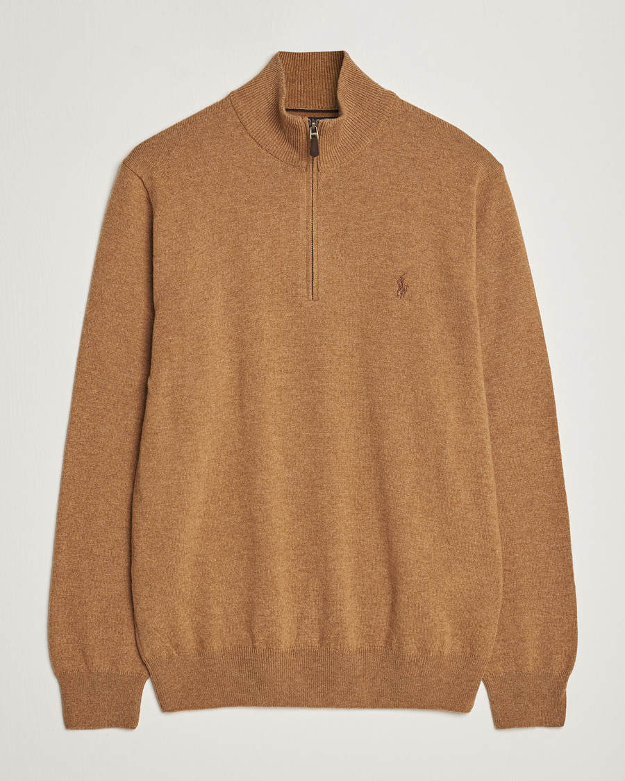 Herren | Pullover | Polo Ralph Lauren | Merino Knitted Half Zip Sweater Latte Brown Heather