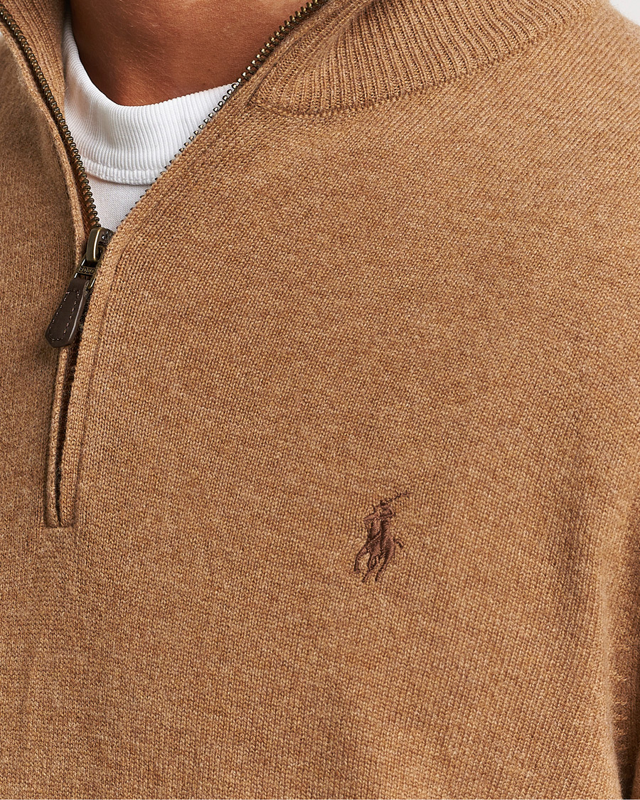 Herren | Pullover | Polo Ralph Lauren | Merino Knitted Half Zip Sweater Latte Brown Heather