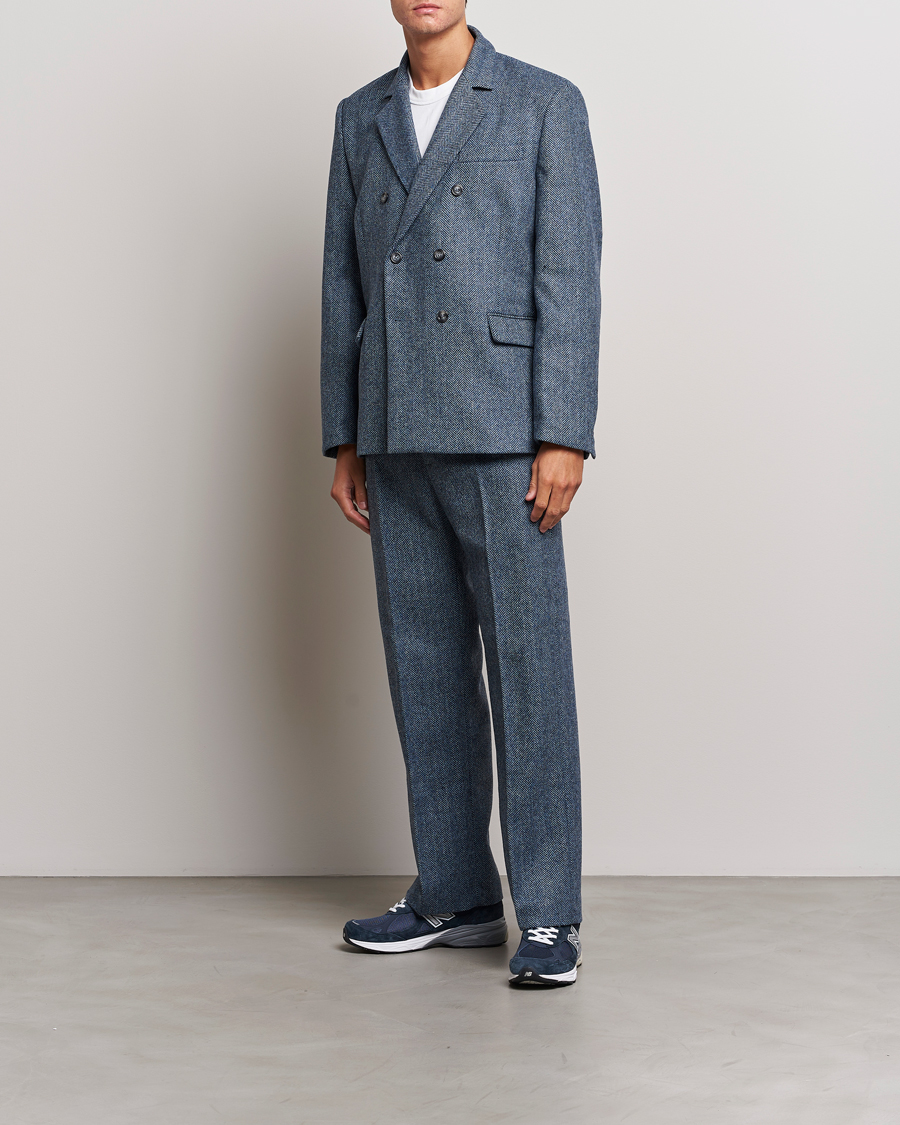Herren | Hosen | Palmes | Pleated Wool Trousers Navy Herringbone