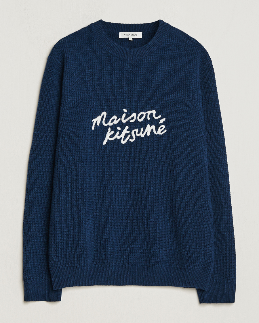 Herren | Pullover | Maison Kitsuné | Handwriting Wool Crew Neck Sweater Ink Blue