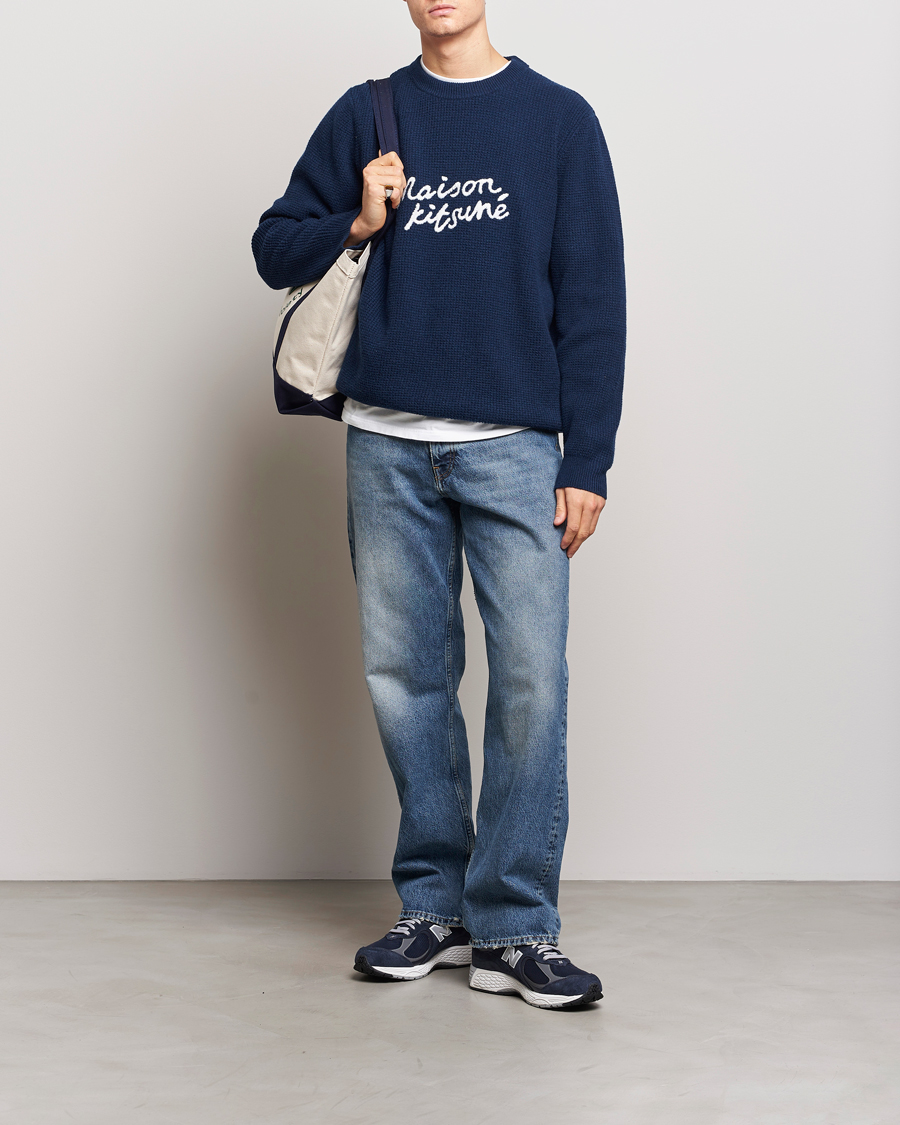 Herren | Pullover | Maison Kitsuné | Handwriting Wool Crew Neck Sweater Ink Blue