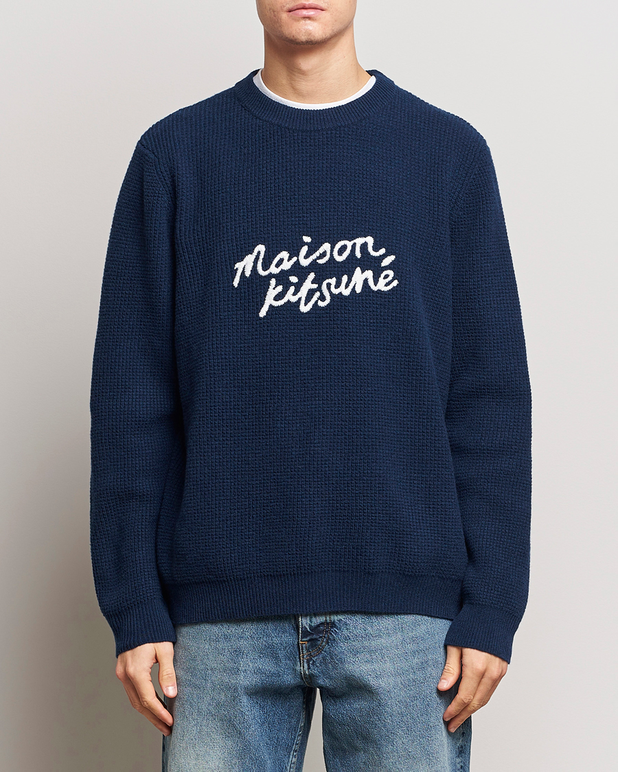 Herren | Strickpullover | Maison Kitsuné | Handwriting Wool Crew Neck Sweater Ink Blue