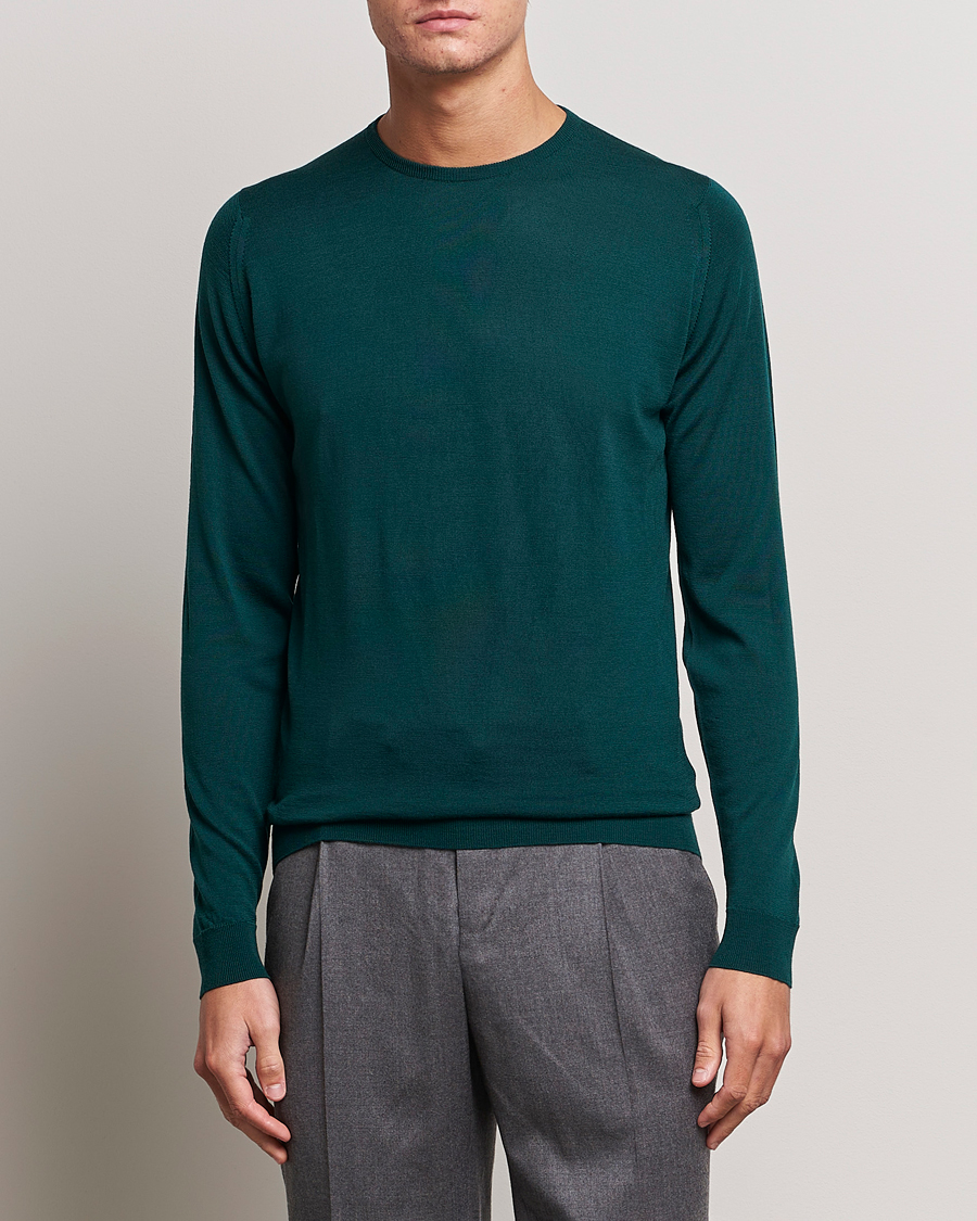 Herren | Pullover | John Smedley | Lundy Extra Fine Merino Crew Neck Pine Green