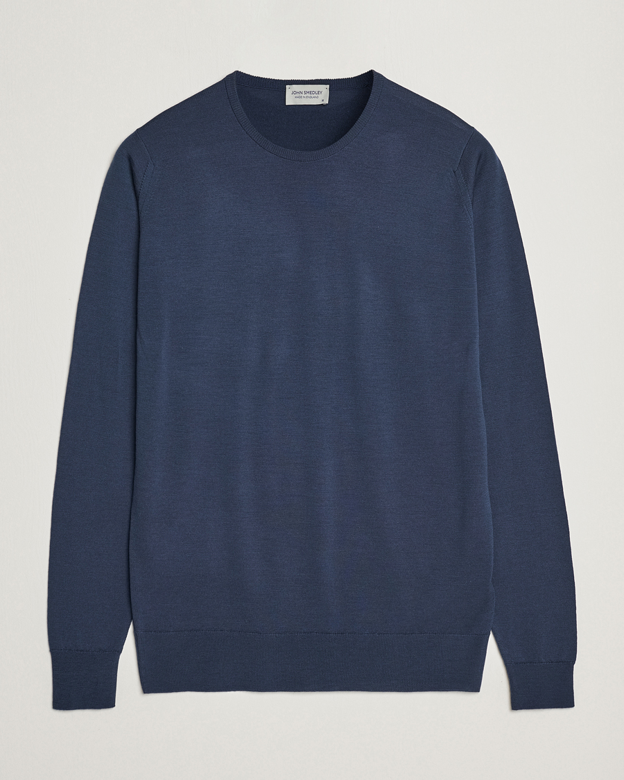Herren | Pullover | John Smedley | Lundy Extra Fine Merino Crew Neck Smoke Blue