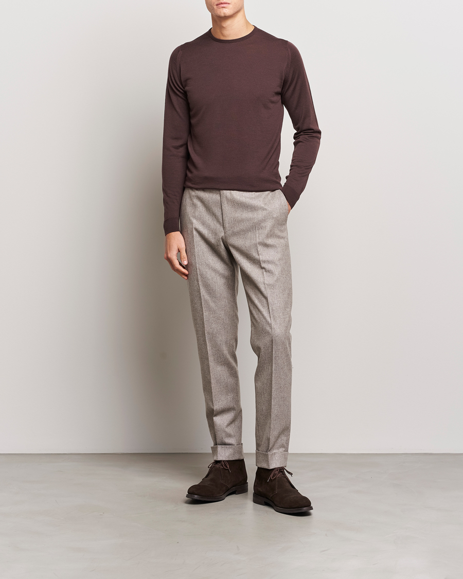 Herren | Pullover | John Smedley | Lundy Extra Fine Merino Crew Neck Truffle Brown