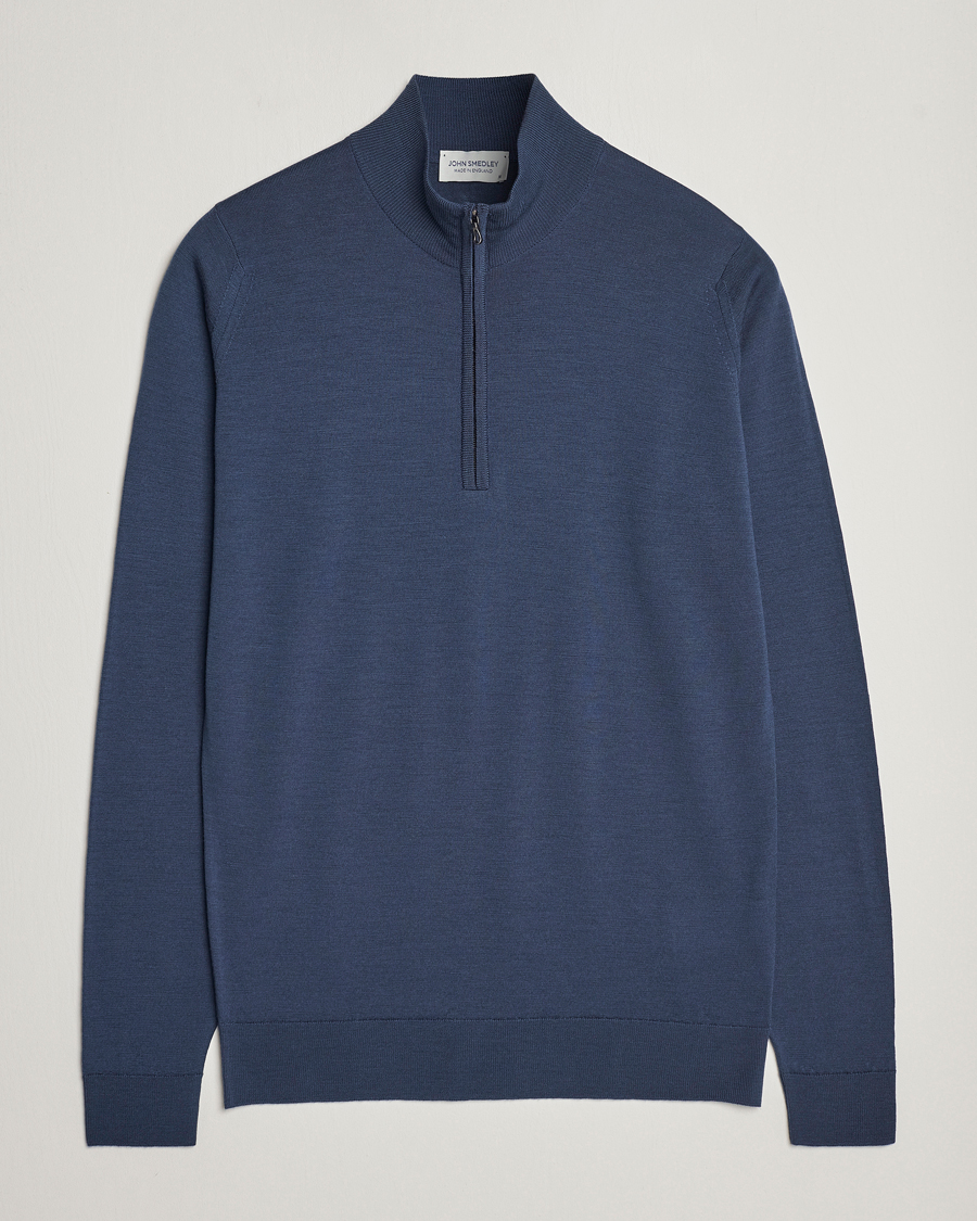 Herren | Pullover | John Smedley | Barrow Extra Fine Merino Half Zip Smoke Blue