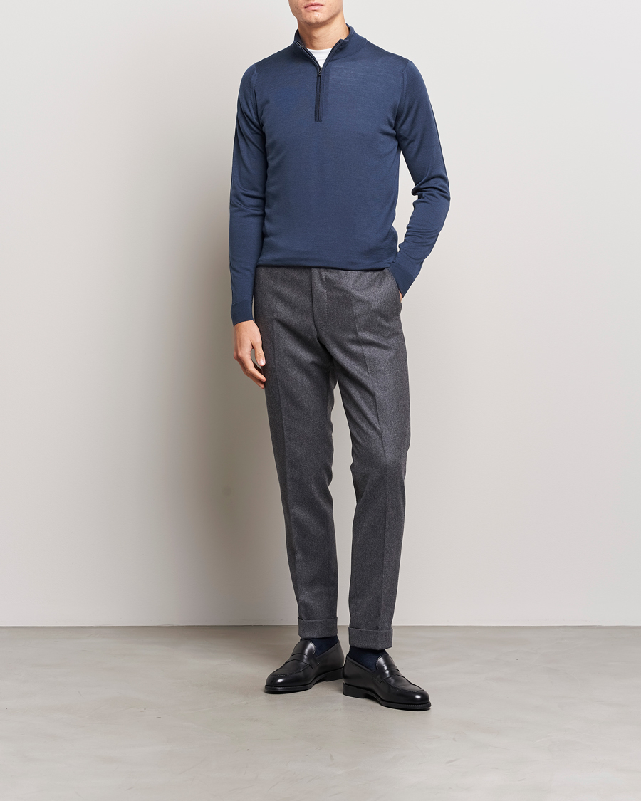 Herren | Pullover | John Smedley | Barrow Extra Fine Merino Half Zip Smoke Blue