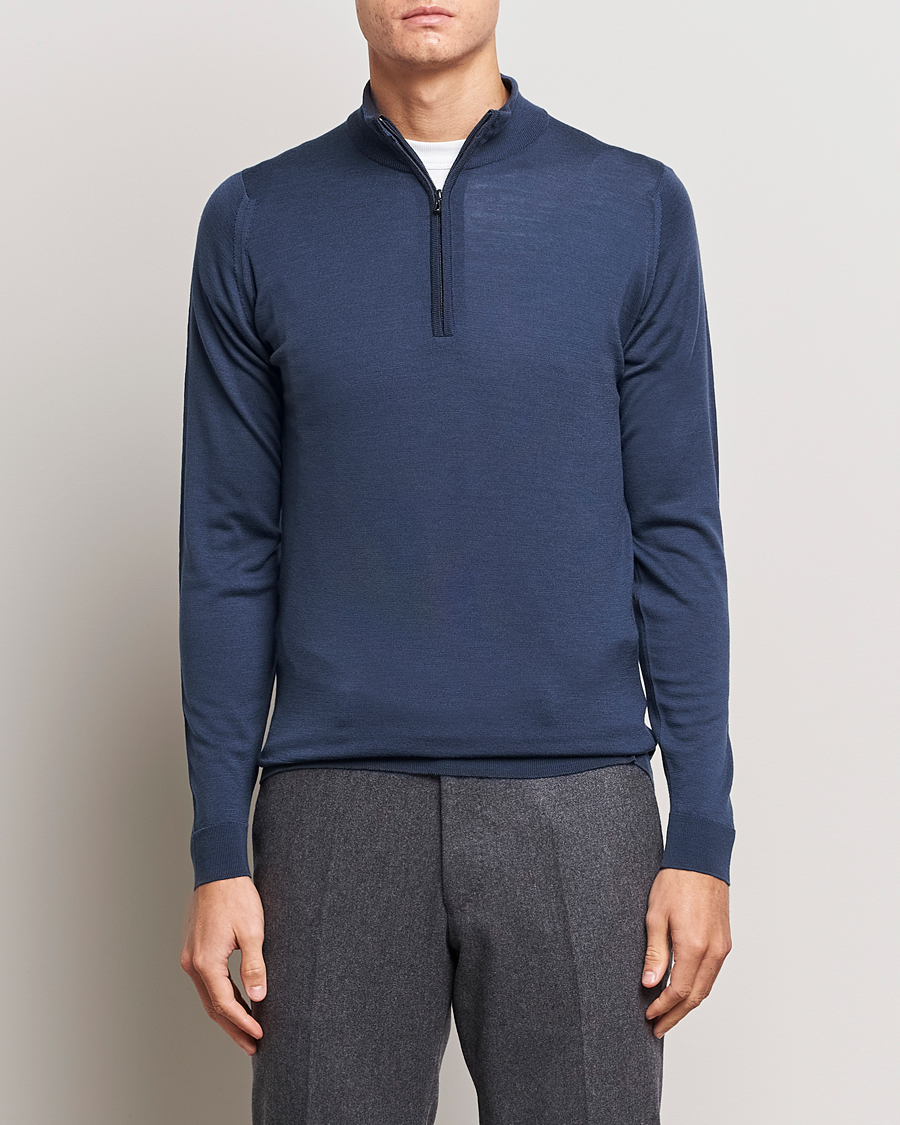 Herren | Pullover | John Smedley | Barrow Extra Fine Merino Half Zip Smoke Blue