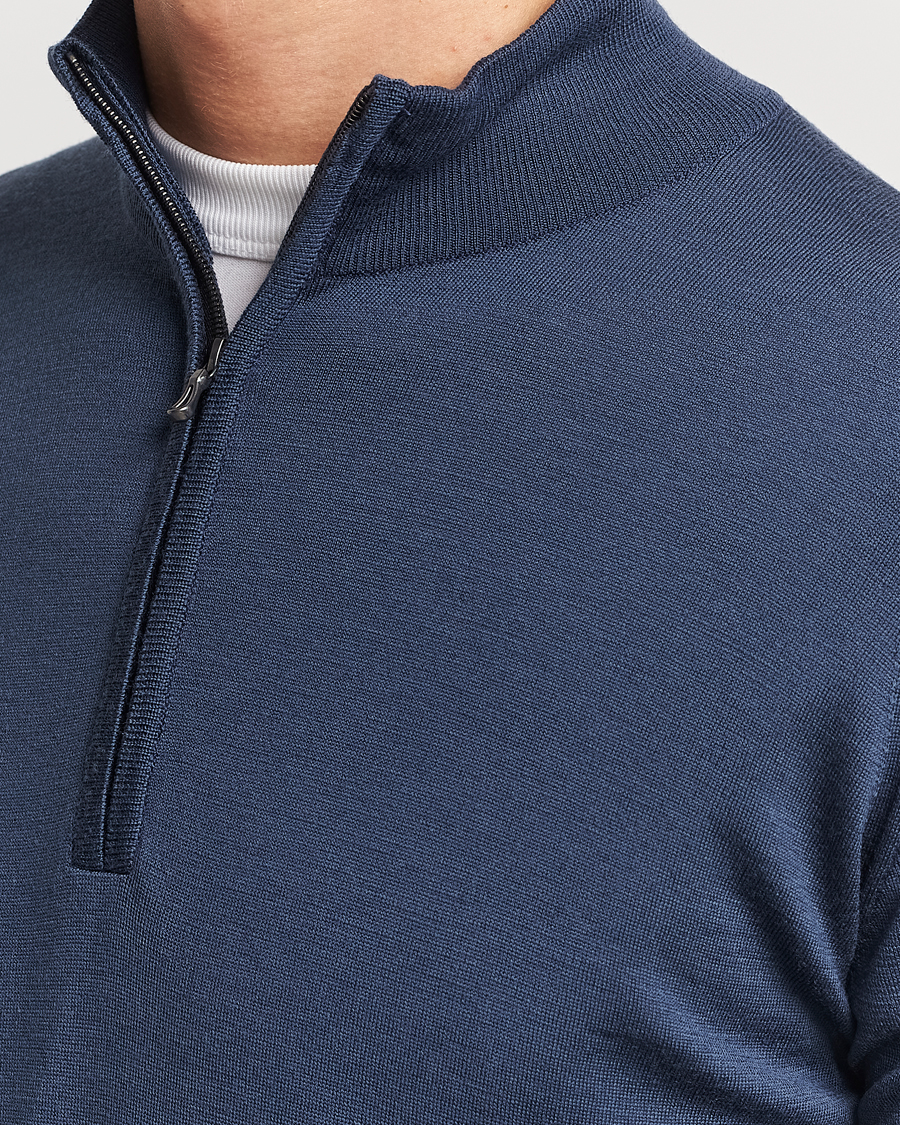 Herren | Pullover | John Smedley | Barrow Extra Fine Merino Half Zip Smoke Blue