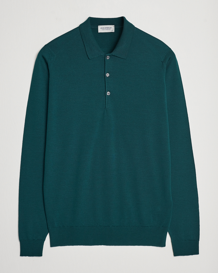 Herren | Pullover | John Smedley | Belper Extra Fine Merino Polo Pullover Pine Green