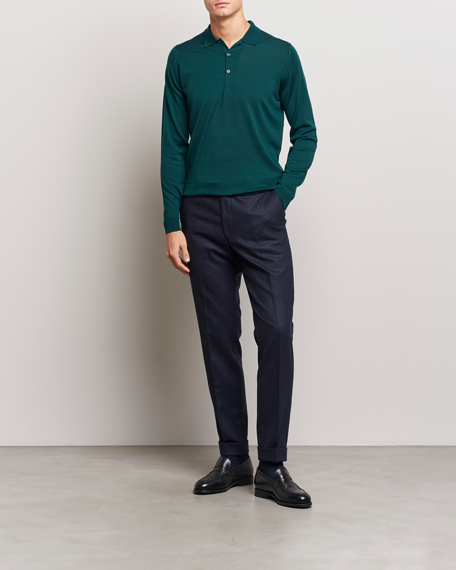 Herren | Pullover | John Smedley | Belper Extra Fine Merino Polo Pullover Pine Green