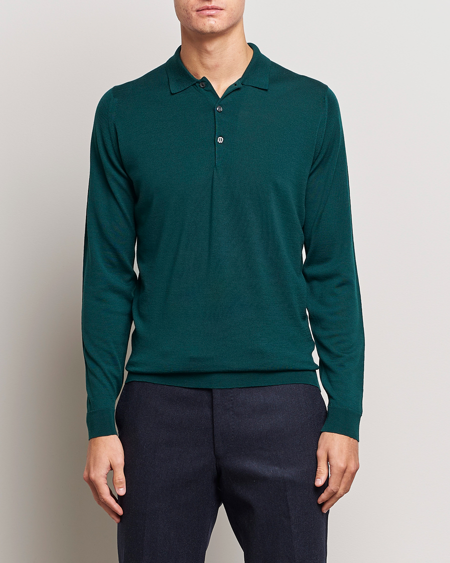Herren | Pullover | John Smedley | Belper Extra Fine Merino Polo Pullover Pine Green