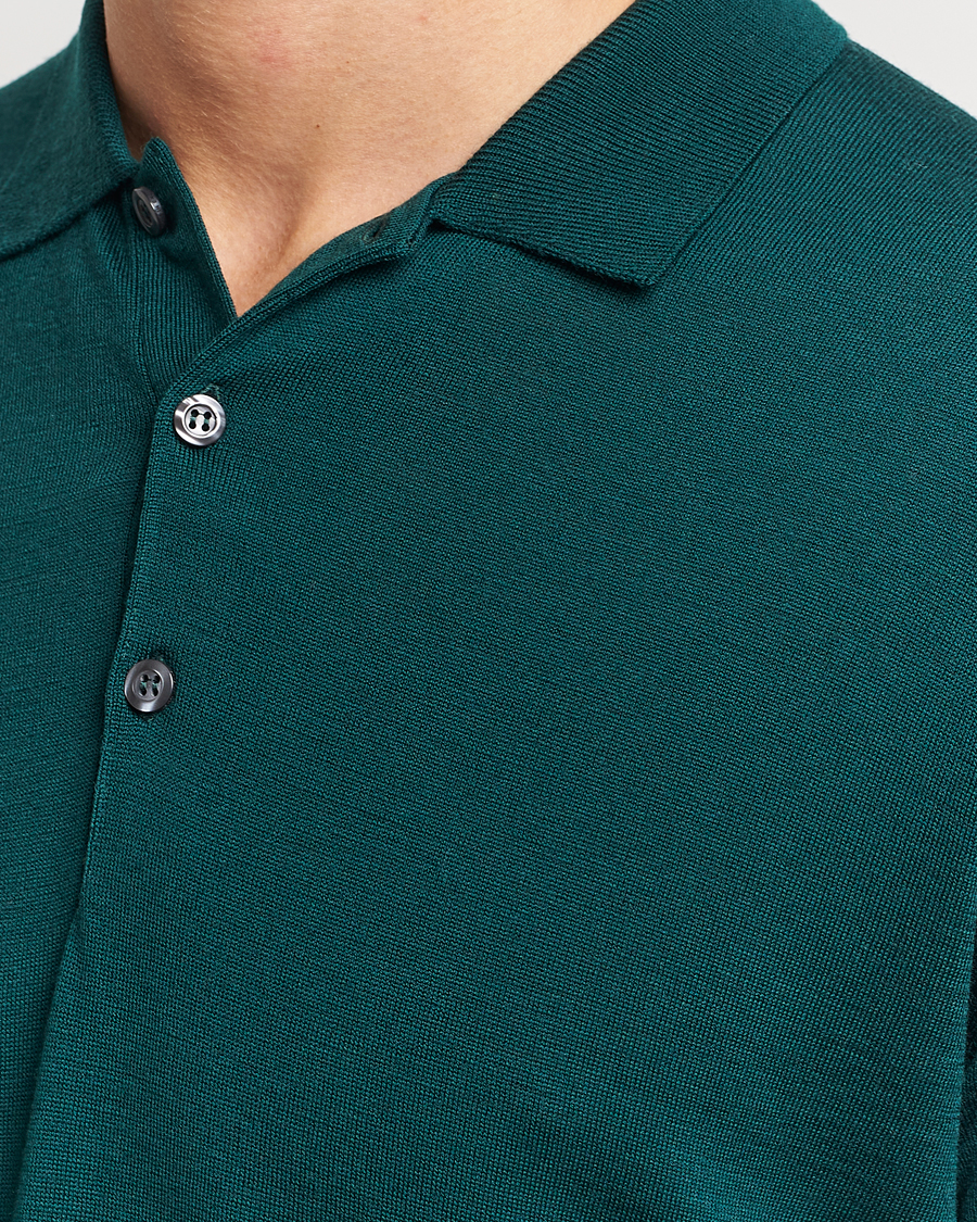 Herren | Pullover | John Smedley | Belper Extra Fine Merino Polo Pullover Pine Green