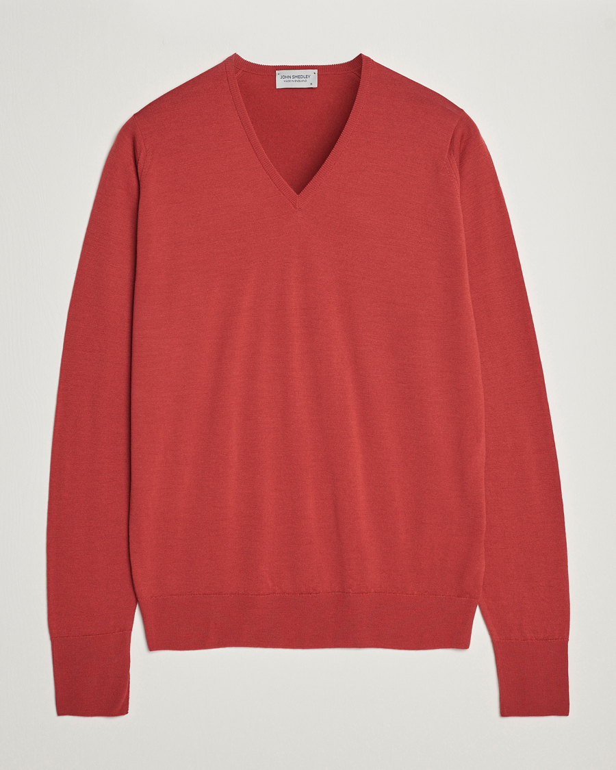 Herren | Pullover | John Smedley | Bobby Extra Fine Merino V-Neck Pullover Redwood