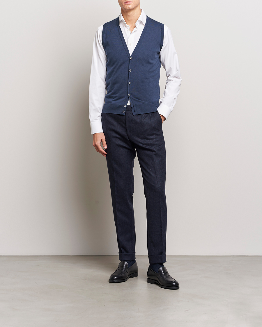 Herren | Pullover | John Smedley | Huntswood Slim Fit Waistcoat Smoke Blue