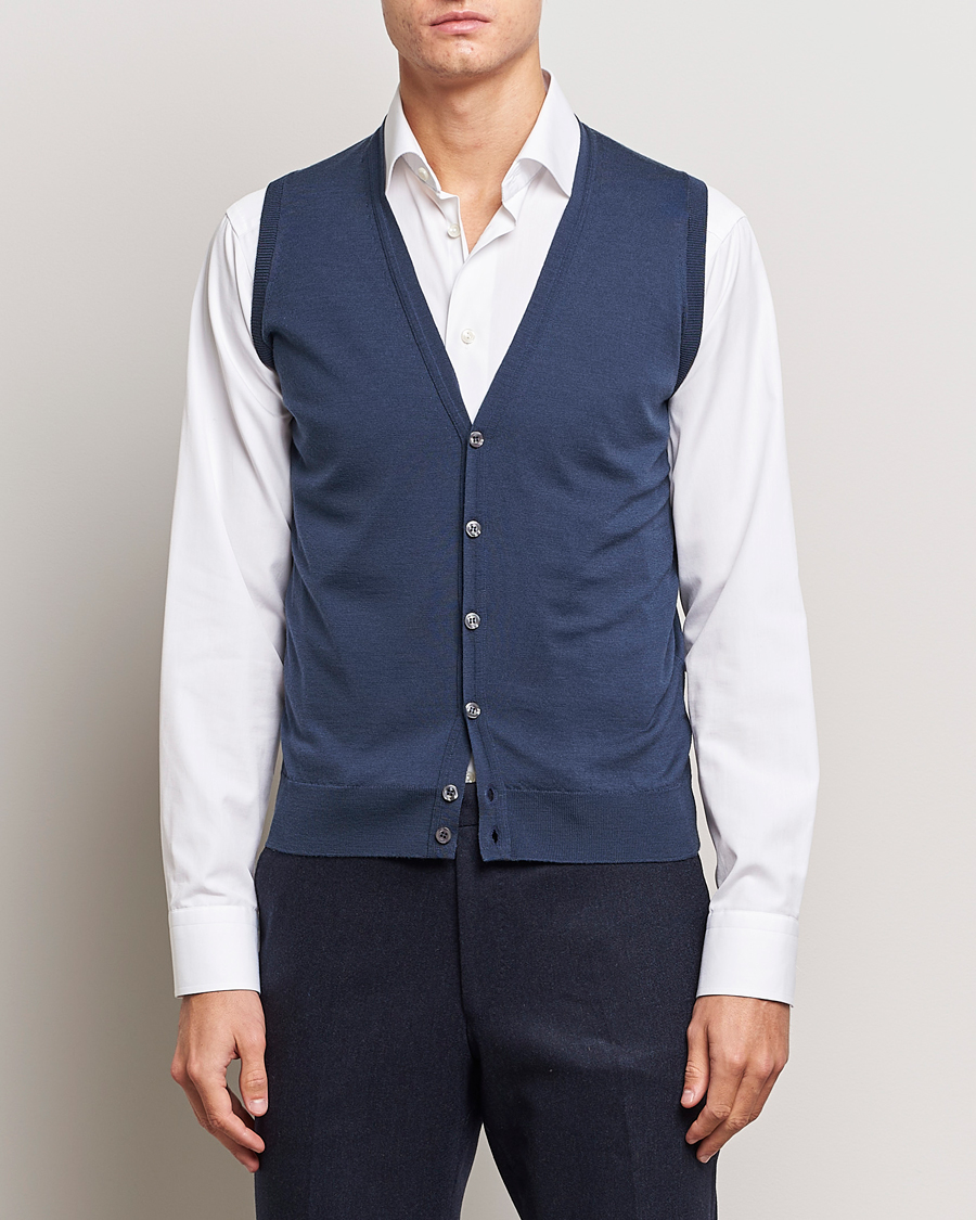 Herren | Pullover | John Smedley | Huntswood Slim Fit Waistcoat Smoke Blue