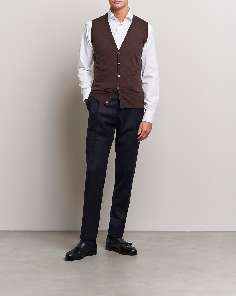 Herren | Pullover | John Smedley | Huntswood Slim Fit Waistcoat Truffle Brown